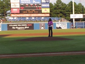 francena mccorory throwing the first pitch